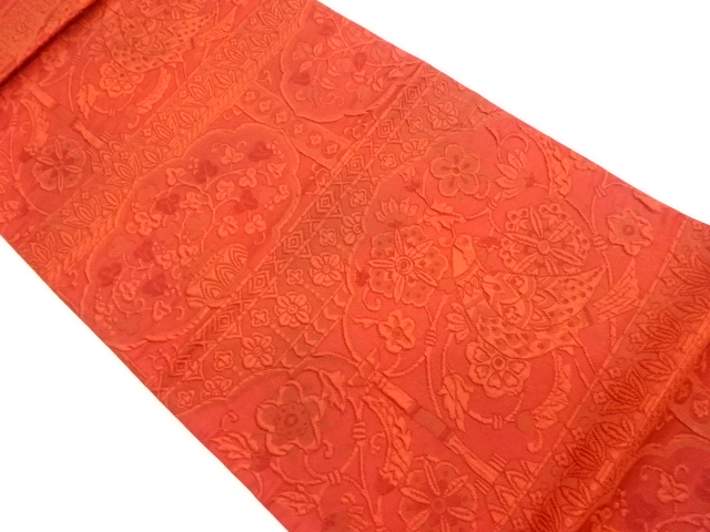 ふくれ織草花・鳥模様織出し洒落袋帯